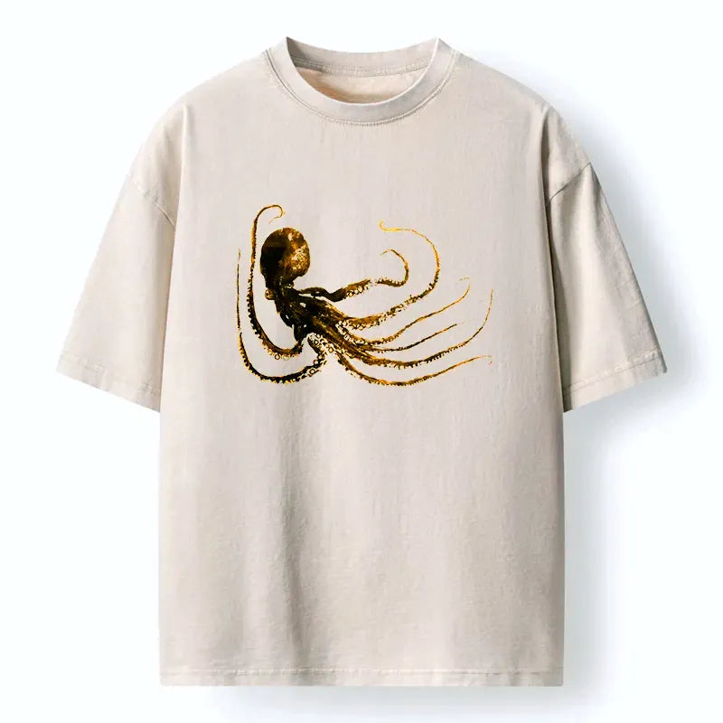 Yellow Octopus Ukiyo-e T-Shirt Free Shipping