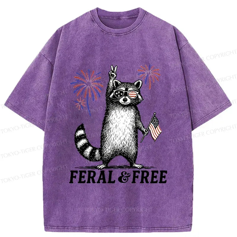 Kyoto-Lion Raccoon Celebrating The Festival Washed T-Shirt