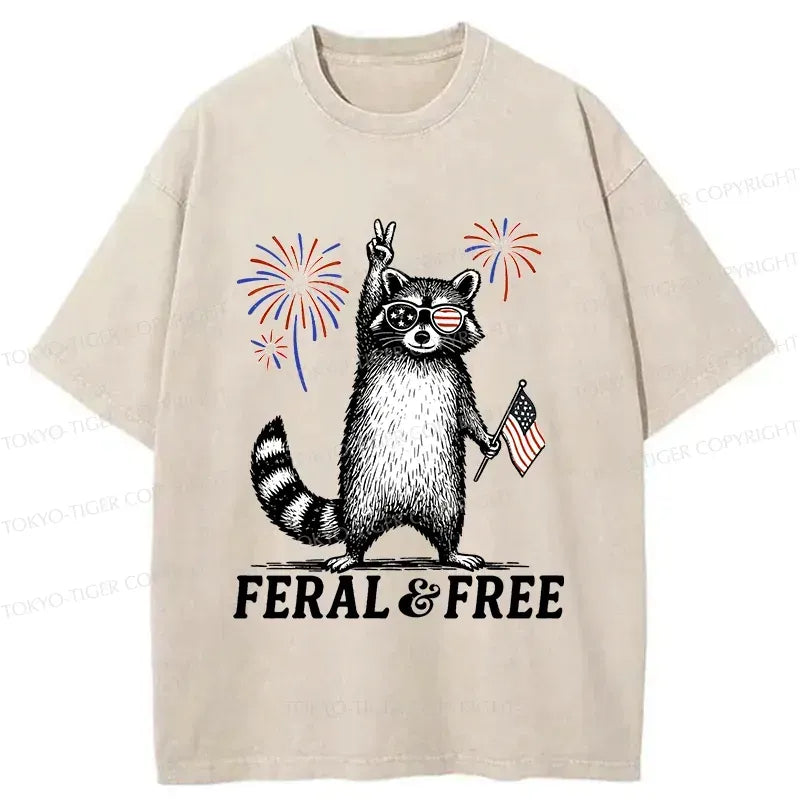 Kyoto-Lion Raccoon Celebrating The Festival Washed T-Shirt