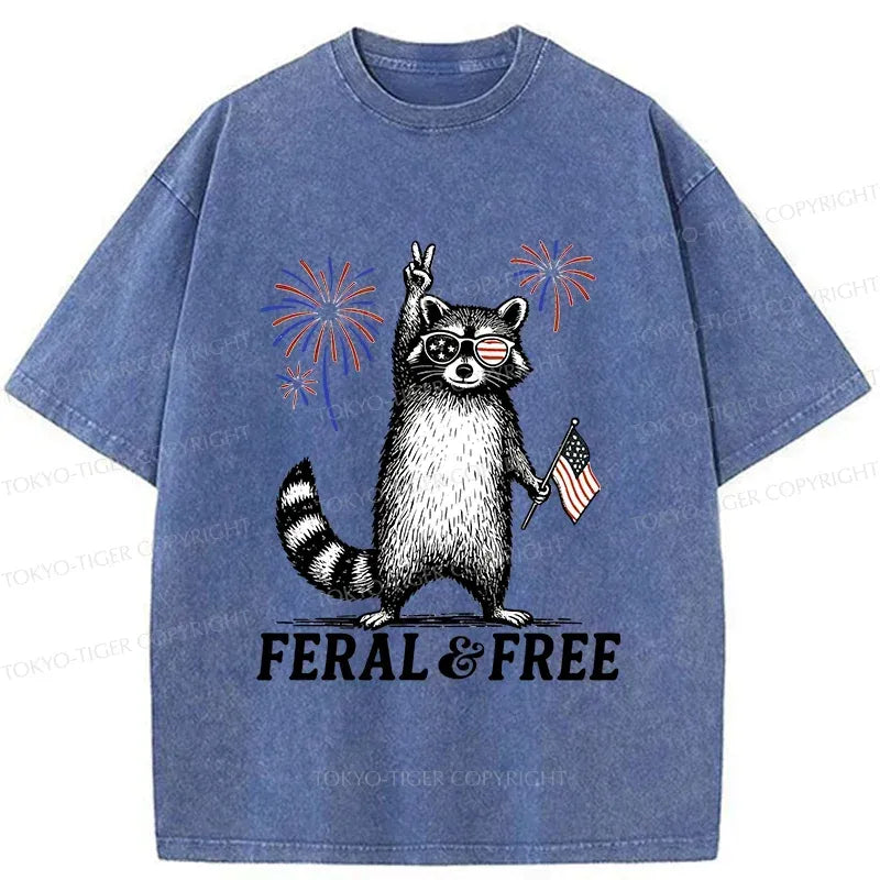 Washed Kyoto Lion Raccoon T-Shirt for Summer