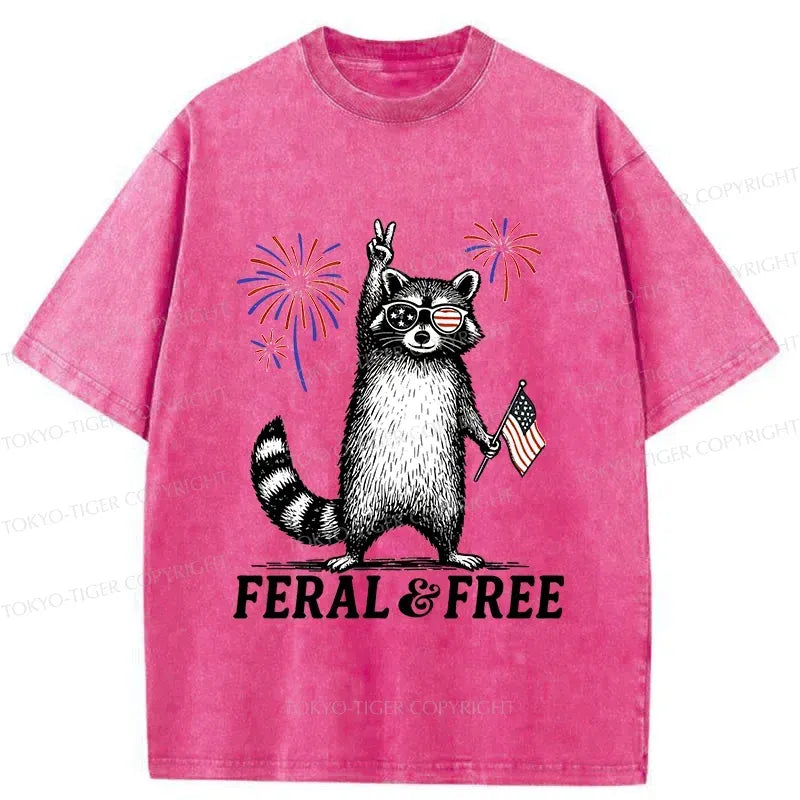 Kyoto-Lion Raccoon Celebrating The Festival Washed T-Shirt