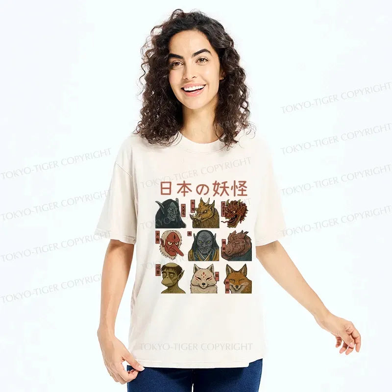 Kyoto-Lion Japanese Traditional Yokais Washed T-Shirt