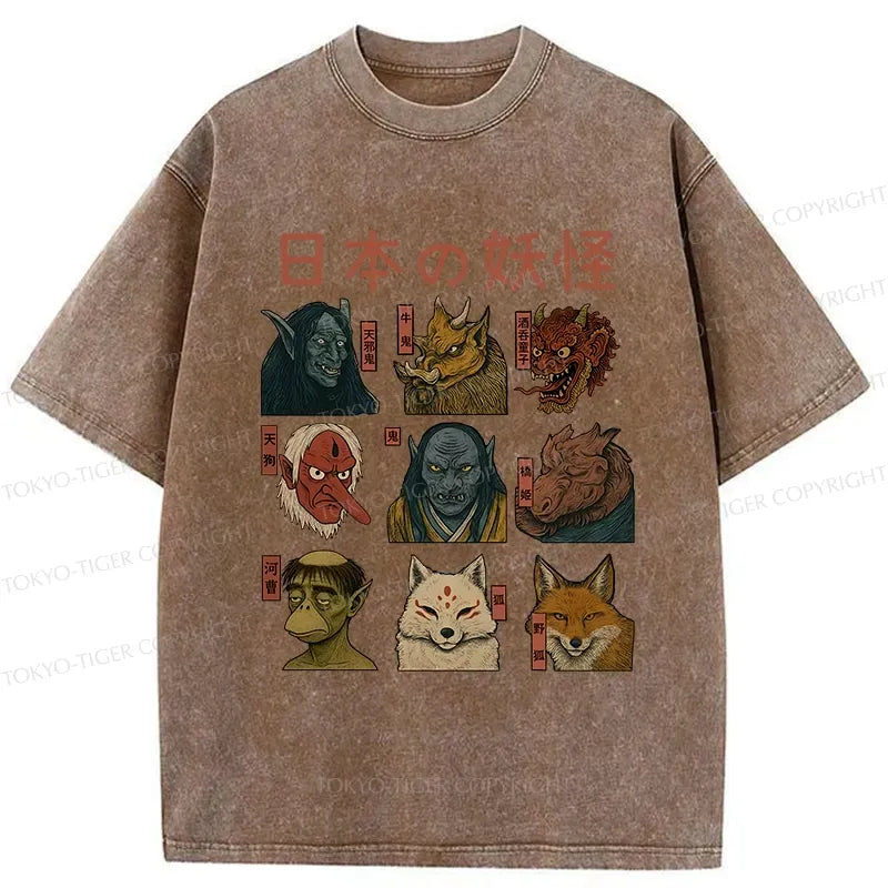 Kyoto-Lion Japanese Traditional Yokais Washed T-Shirt