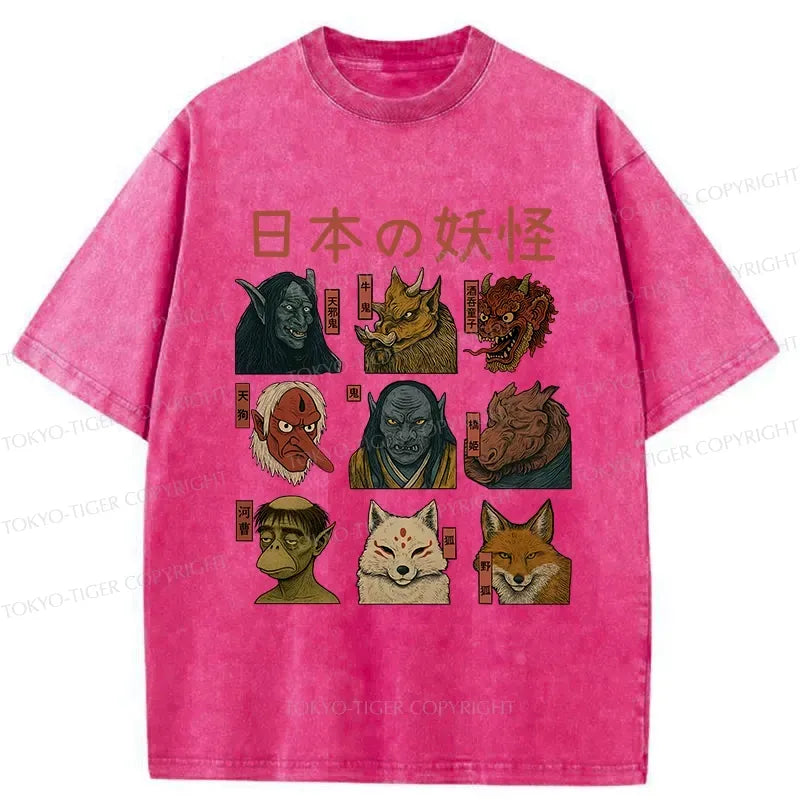 Japanese Yokai Washed T-Shirt for Festival