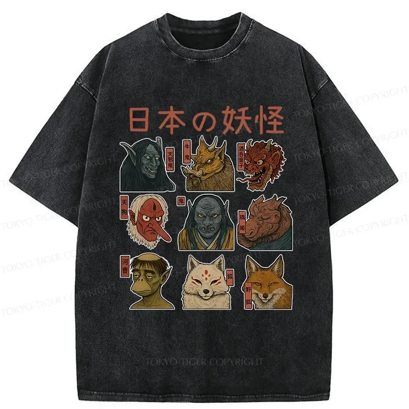 Kyoto-Lion Japanese Traditional Yokais Washed T-Shirt