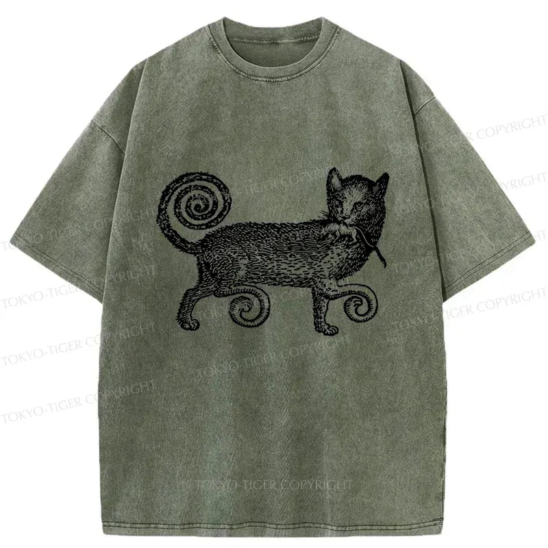 Kyoto-Lion Cat That Caught The Mouse Washed T-Shirt