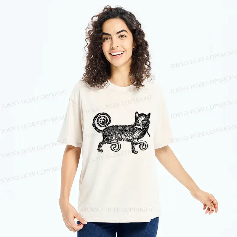Japanese Washed Cat T-Shirt for Gift