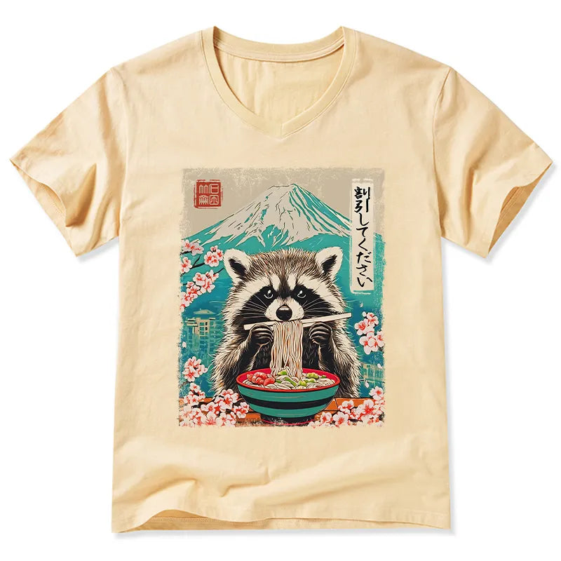 Kyoto-Lion Please Give Raccoon A Discount V-Neck Classic T-Shirt