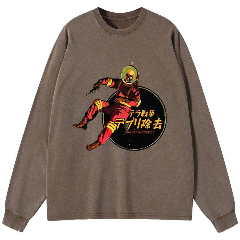 Japanese skeleton astronaut washed t-shirt