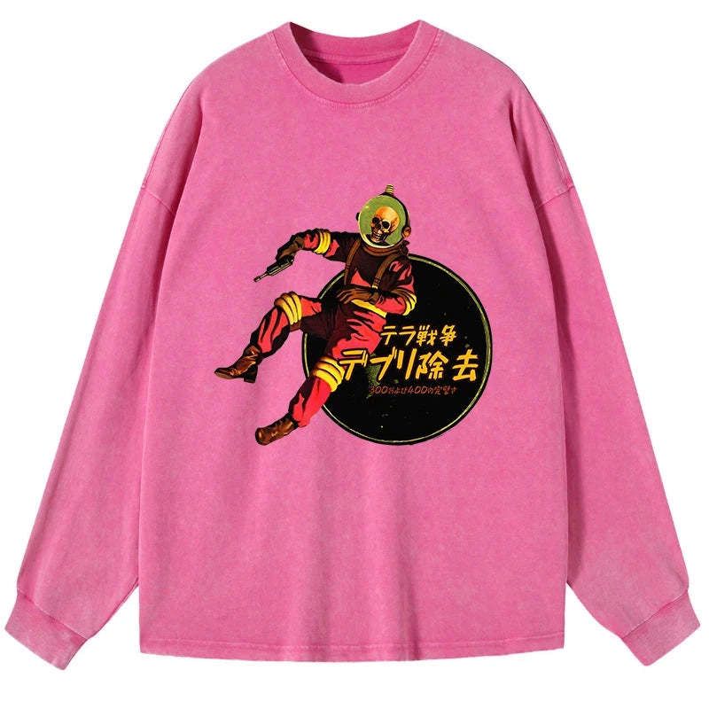 Kyoto-Lion Skeleton Astronaut Washed Long Sleeve T-Shirt