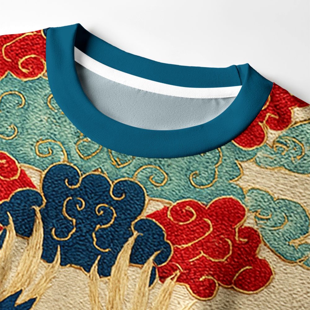 Kyoto-Lion Vermilion Phoenixes in Brocade Skies Eco-Friendly Long Sleeve T-Shirt