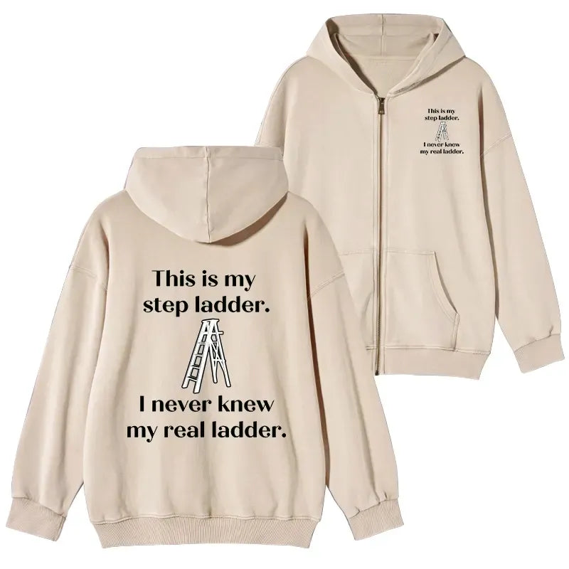 Kyoto-Lion A Real Ladder Funny Washed Zip Hoodie