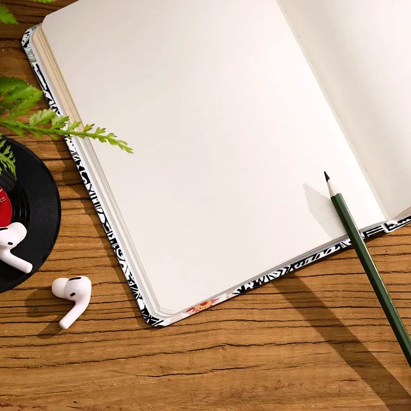 Kyoto-Lion Flowers In Line Art Notebook