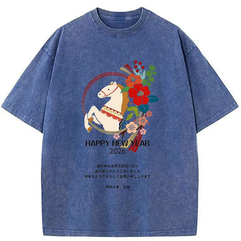 Japanese Fire Horse Washed T-Shirt