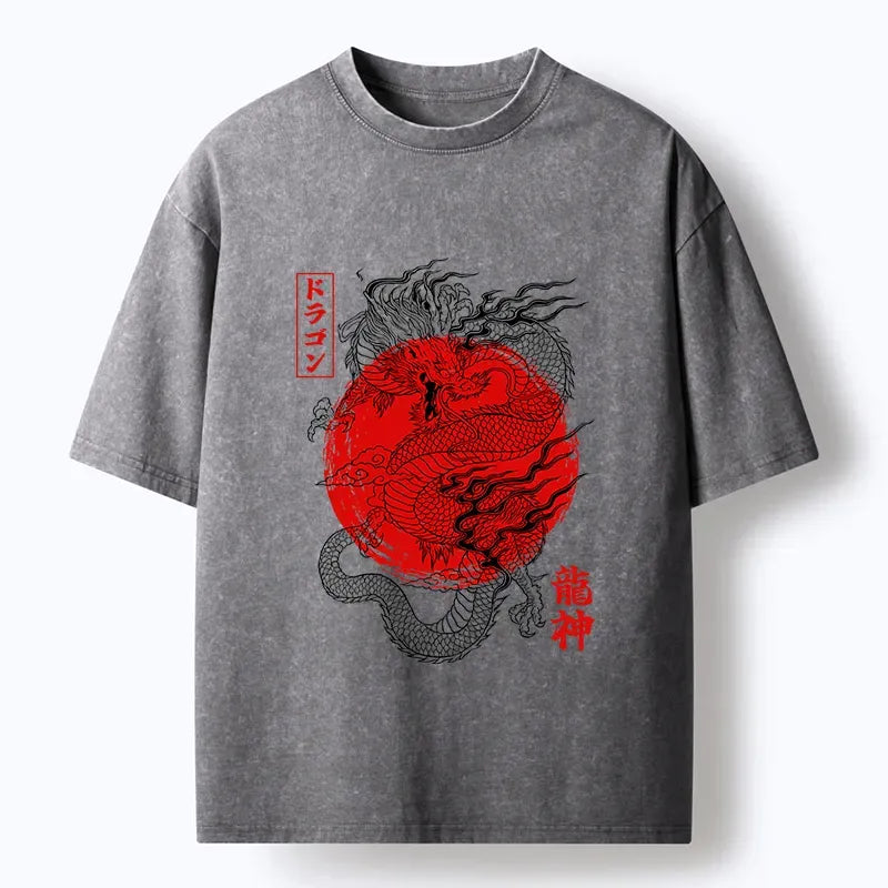 Tokyo Tiger Dragon God Washed T-Shirt for Daily Wear