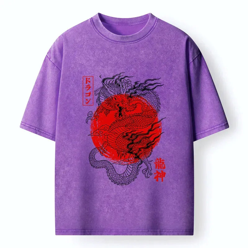 Tokyo Tiger Dragon God Washed T-Shirt for Daily Wear
