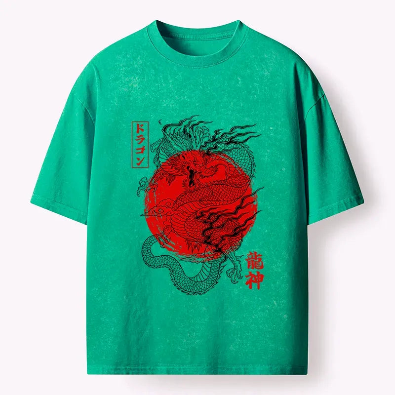 Tokyo Tiger Dragon God Washed T-Shirt for Daily Wear