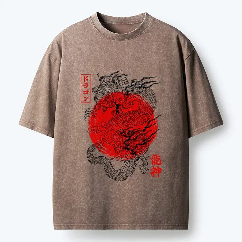 Tokyo Tiger Dragon God Washed T-Shirt for Daily Wear