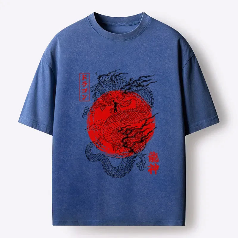Tokyo Tiger Dragon God Washed T-Shirt for Daily Wear