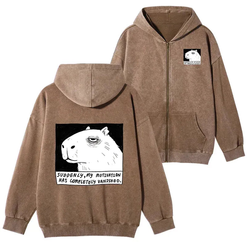 Kyoto-Lion Power Has Completely Disappeared Washed Zip Hoodie