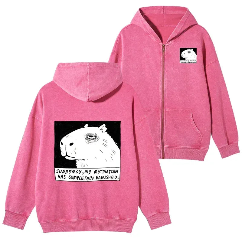Kyoto-Lion Power Has Completely Disappeared Washed Zip Hoodie