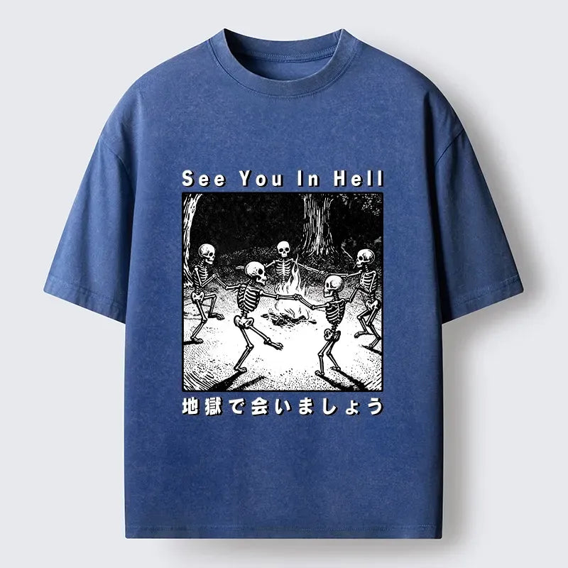 Washed Japanese Skeleton Tee for Summer