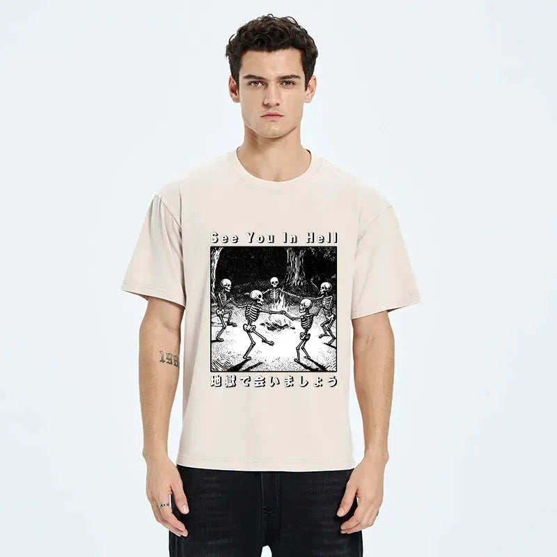 Washed Japanese Skeleton Tee for Summer