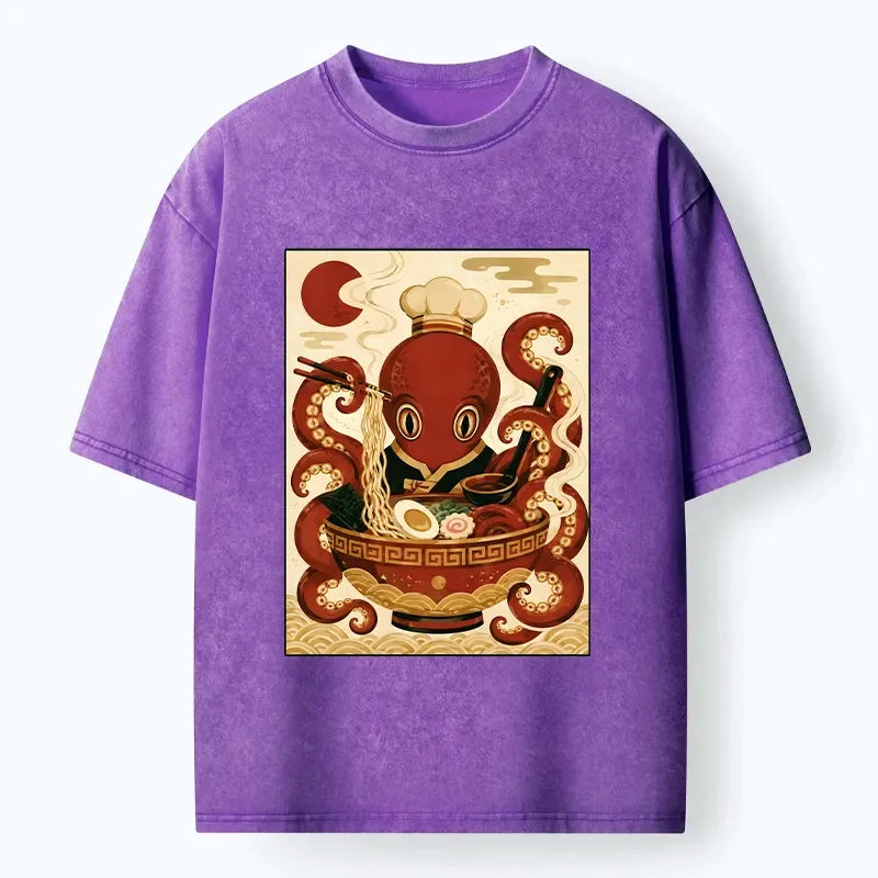 Japanese Octopus Washed T-Shirt for Streetwear
