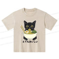 Kyoto-Lion Ramen Lover Cute Cat Kids Washed T-Shirt