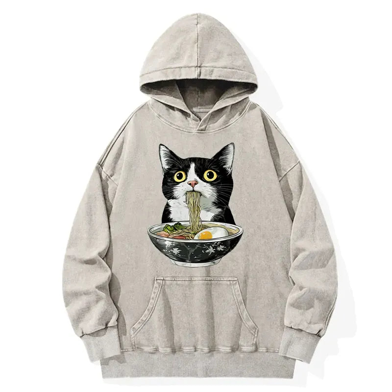 Cute Cat Eating Ramen Hoodie for Daily Wear