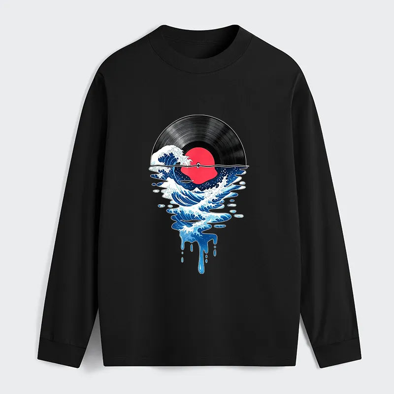 Kyoto-Lion Vinyl Records And Waves Classic Long Sleeve T-Shirt