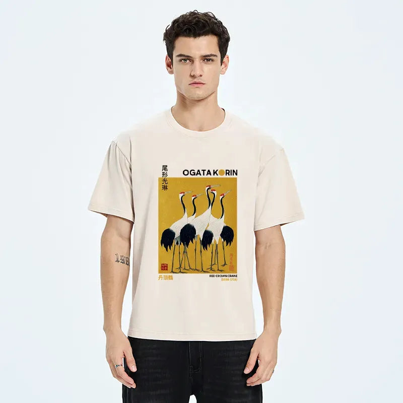 Japanese crane washed t-shirt