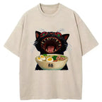 Japanese Washed Cat Tee for Summer