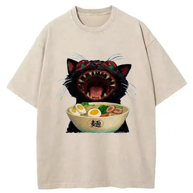 Japanese Washed Cat Tee for Summer