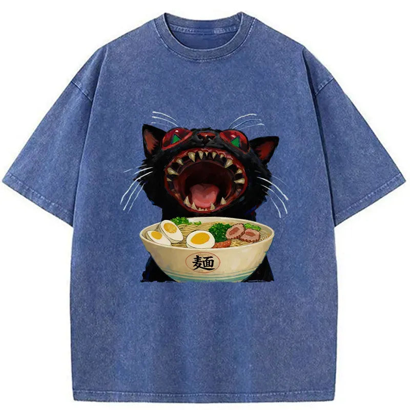 Japanese Washed Cat Tee for Summer