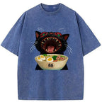 Japanese Washed Cat Tee for Summer