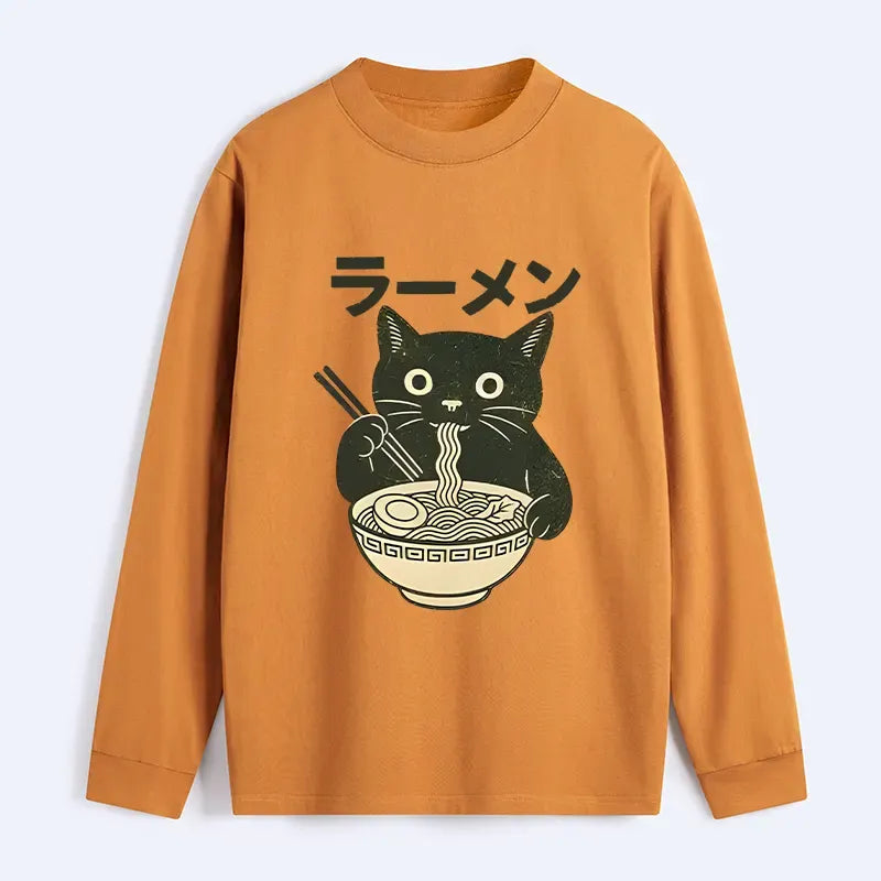 Cute Cat Eating Ramen Shirt for Daily Wear