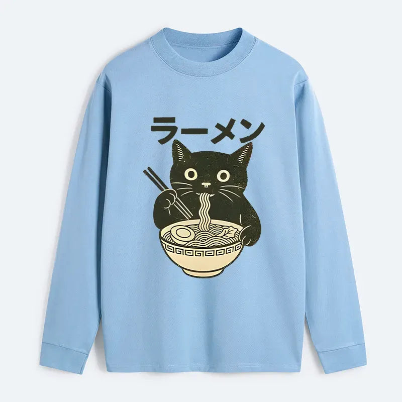 Cute Cat Eating Ramen Shirt for Daily Wear