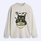 Kyoto-Lion Simple Black Cat Eating Ramen Classic Long Sleeve T-Shirt