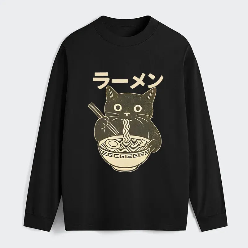 Cute Cat Eating Ramen Shirt for Daily Wear