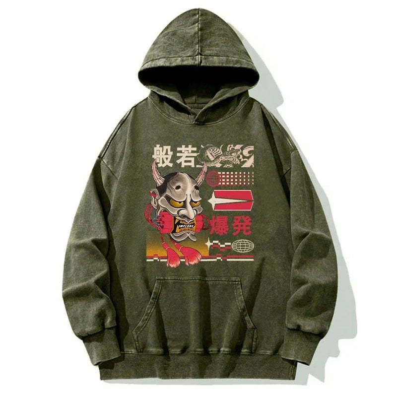 Kyoto-Lion Hannya Mask Japanese Washed Hoodie