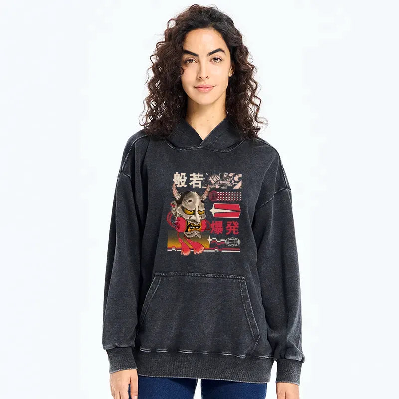 japanese hannya mask washed hoodie