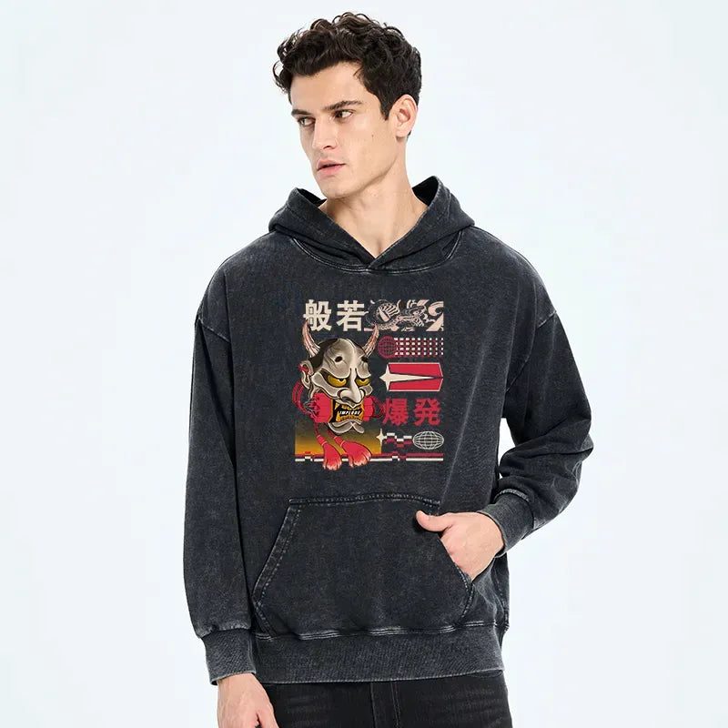 Kyoto-Lion Hannya Mask Japanese Washed Hoodie