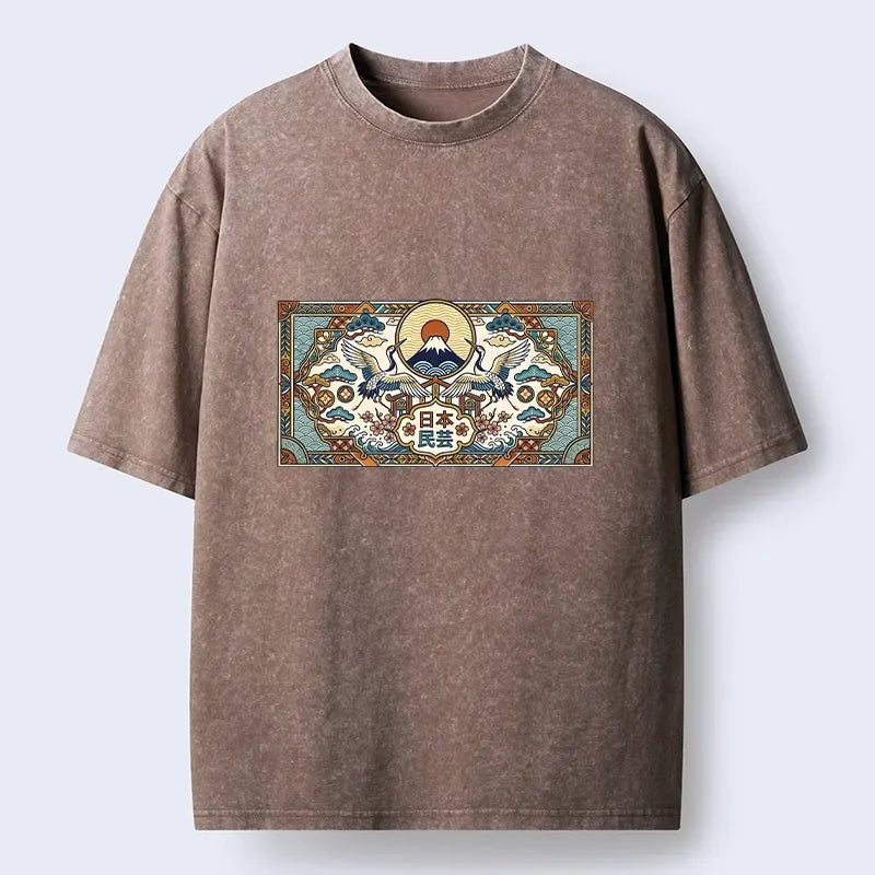 Japanese Folk Art Washed T-Shirt for Gift