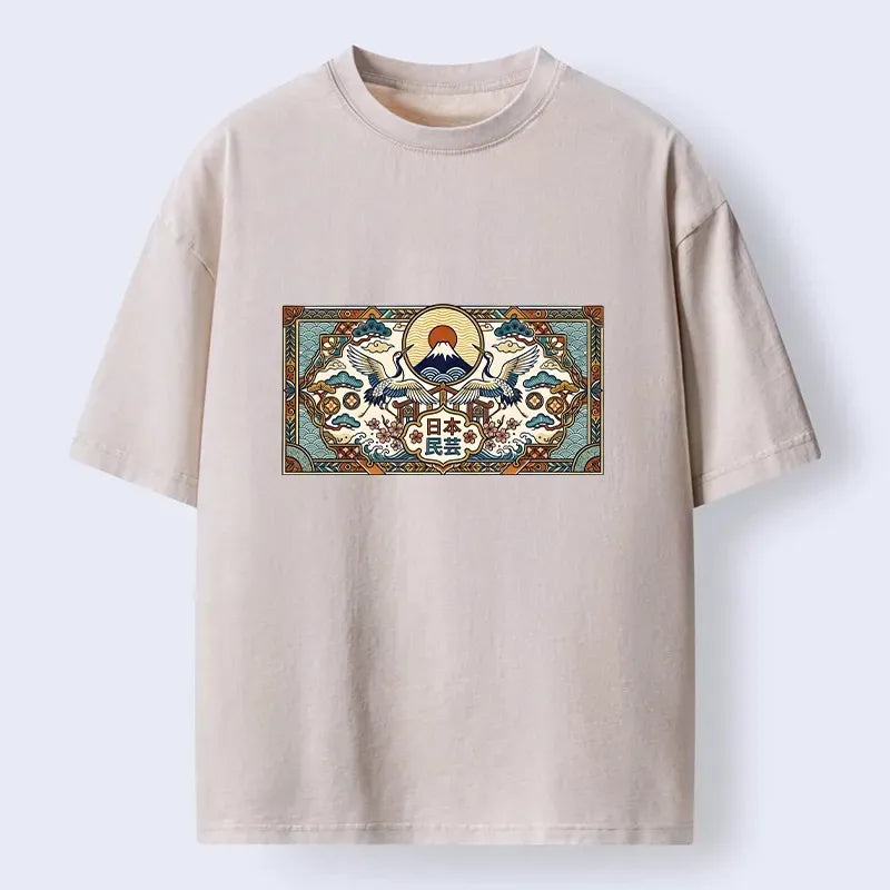 Japanese Folk Art Washed T-Shirt for Gift