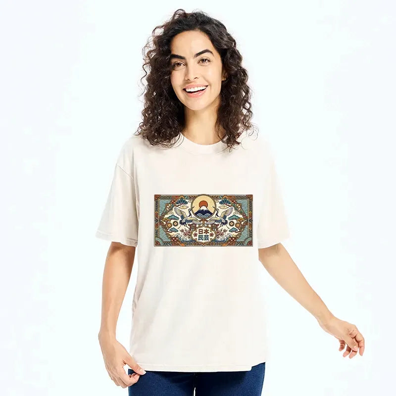 Japanese Folk Art Washed T-Shirt for Gift