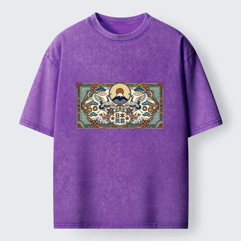 Japanese Folk Art Washed T-Shirt for Gift
