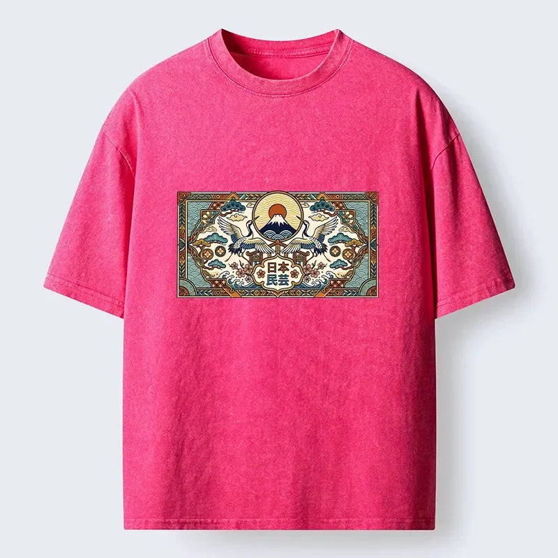 Japanese Folk Art Washed T-Shirt for Gift