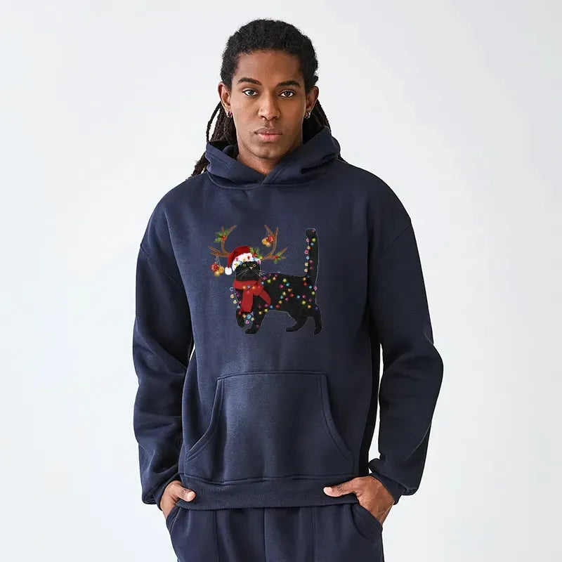 Kyoto-Lion Christmas Black Cat Adult Fleece Hoodie