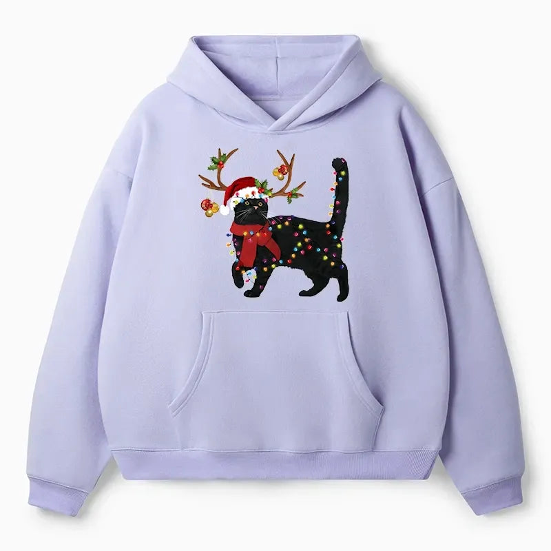 Kyoto-Lion Christmas Black Cat Adult Fleece Hoodie